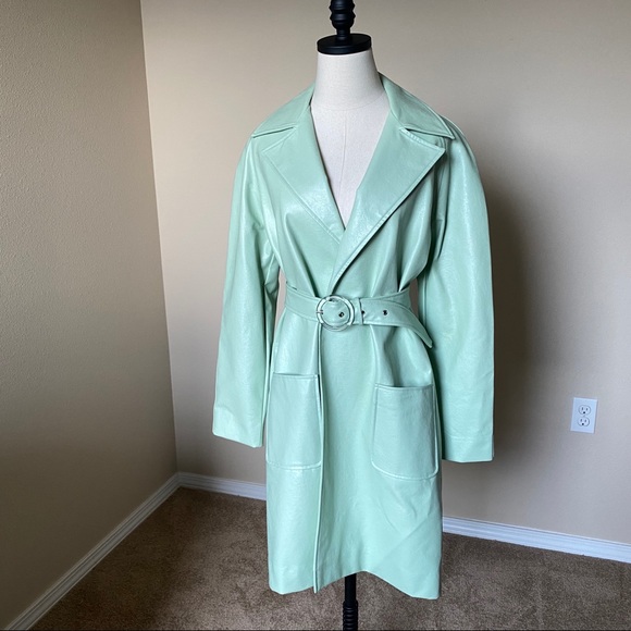 Urban Outfitters Jackets & Blazers - Mint Green Vegan Leather Trench Coat